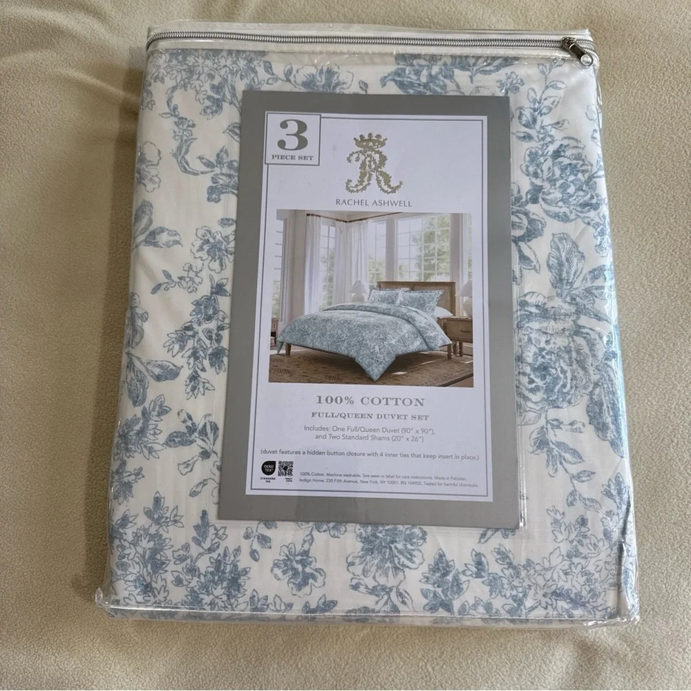 Rachel Ashwell Elegant Blue Floral Duvet Cover Set
